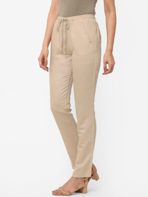 Women's Khaki Linen Regular Fit Pant - Image 3