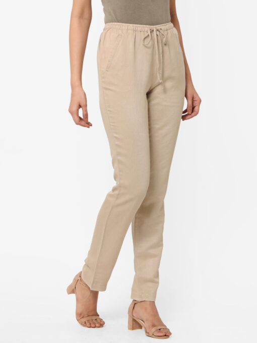 Women's Khaki Linen Regular Fit Pant - Image 4