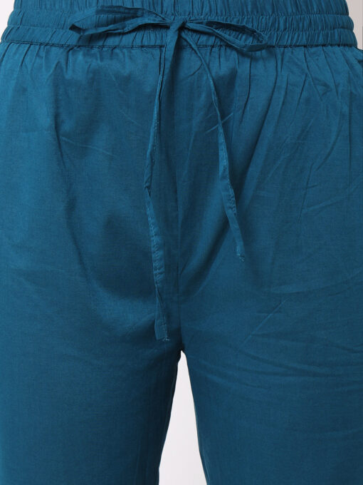 Women's Teal Cotton Regular Fit Pants - Image 6