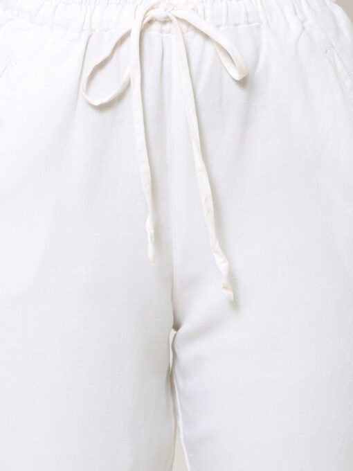 Women's White Linen Regular Fit Pant - Image 6