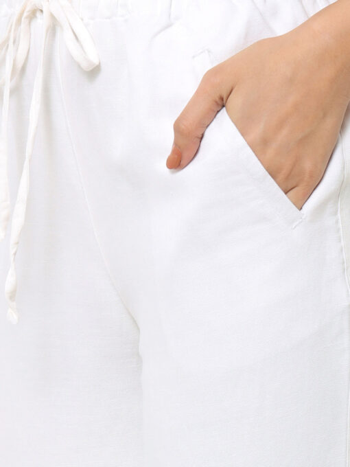 Women's White Linen Regular Fit Pant - Image 7