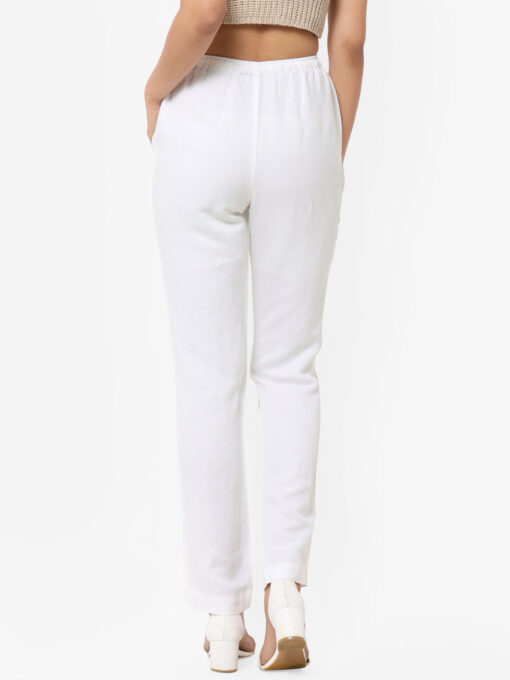 Women's White Linen Regular Fit Pant - Image 5