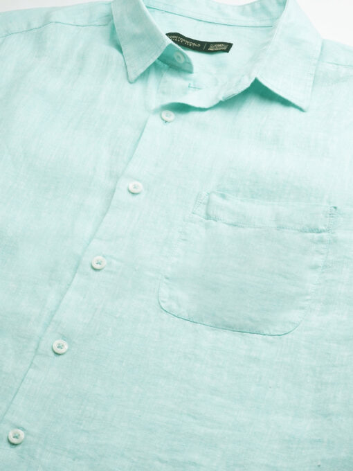 Men's Mint Green 100% Linen Regular Fit Short Sleeved Shirt - Image 8