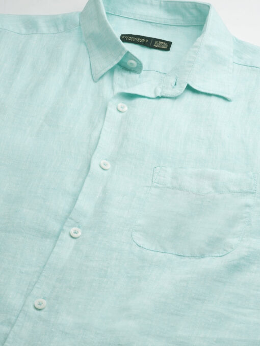 Men's Mint Green 100% Linen Regular Fit Long Sleeved Shirt - Image 8