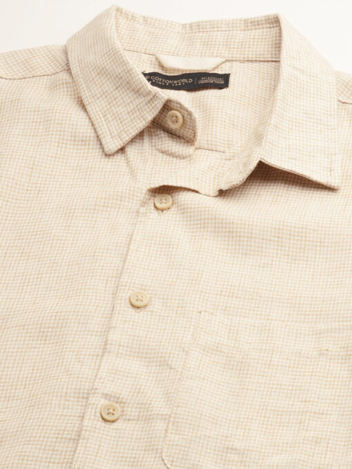 Men's Khaki Cotton Regular Fit Checked Shirt - Image 8