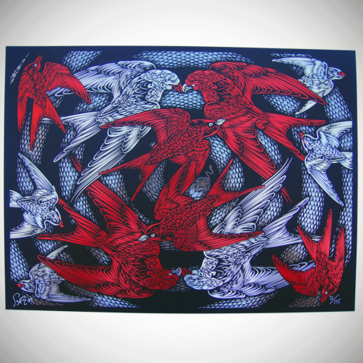 Escher's Relativity - black/red to 175