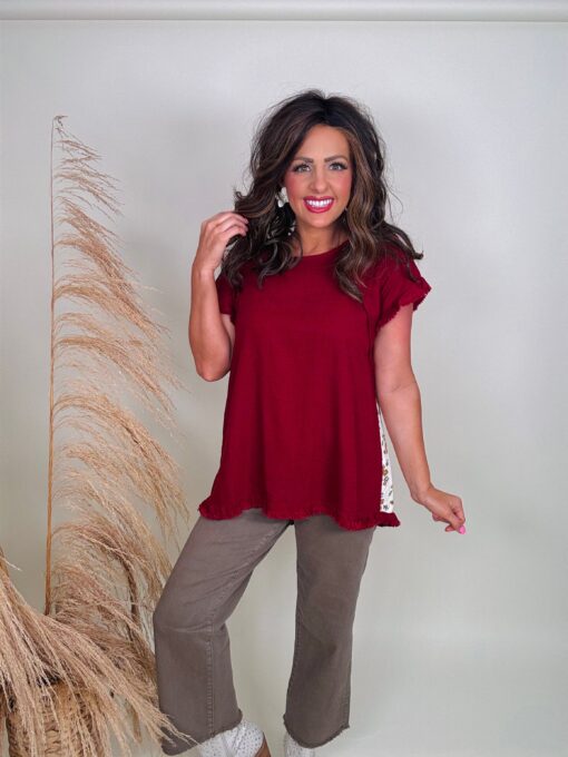 Linen Blend Scoop Neck Shirt, Frayed Hem & Mixed Print Back - 2 Color Options - Available Small Through Extended Sizes - Final Sale - Image 9