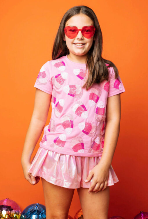 QOS-KIDS-TEE PINK CANDY CORN