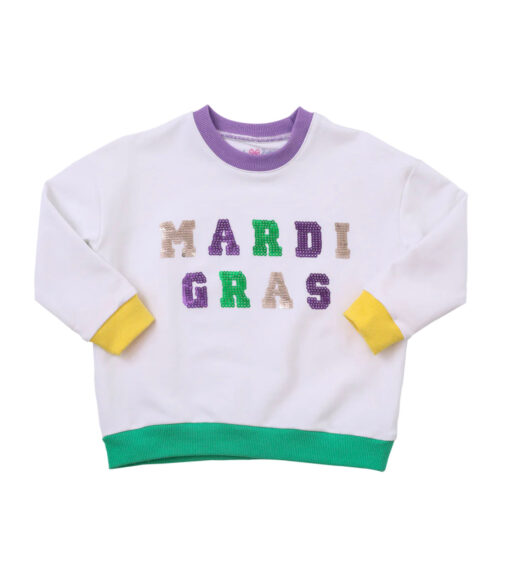 SWEATERSHIRT-SEQUIN MARDI GRAS WHITE