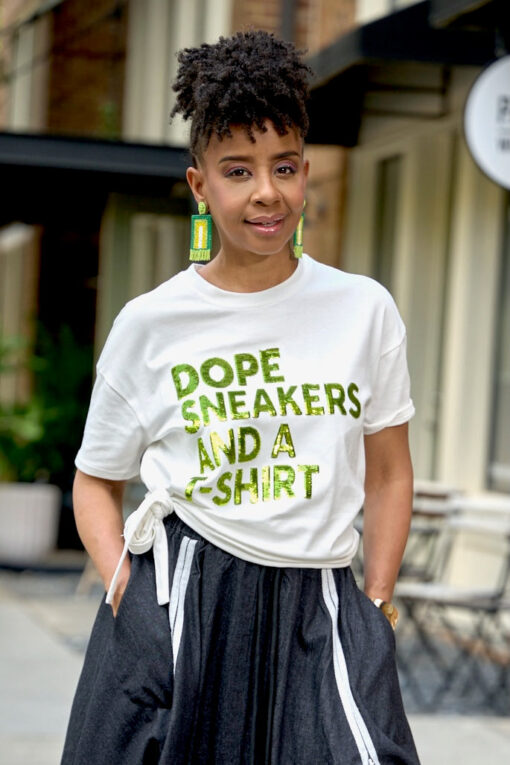 Sequin Dope Sneakers and a T-shirt Tee -Wht/Lime