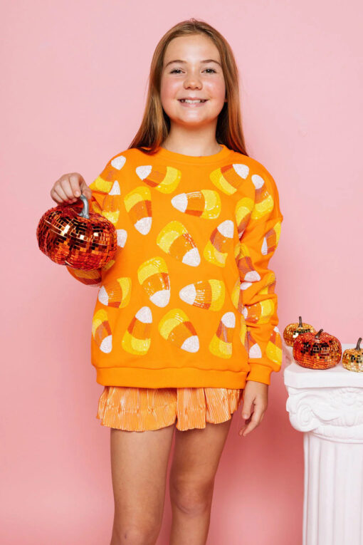 QOS-KIDS ORANGE CANDY CORN SWEATSHIRT