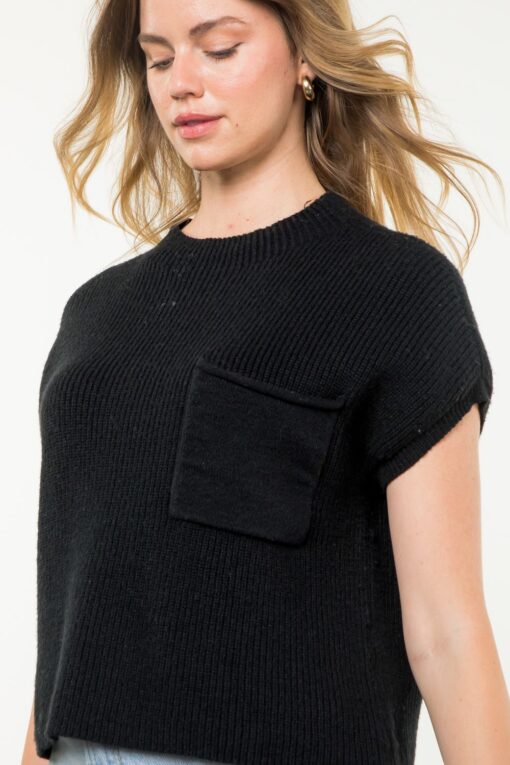 THML-TOP-S/S KNIT SWEATER BLACK - Image 4