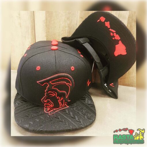 King Kamehameha Hawaii Snapback Red Stitching Embroidered on Black Cap - Image 2