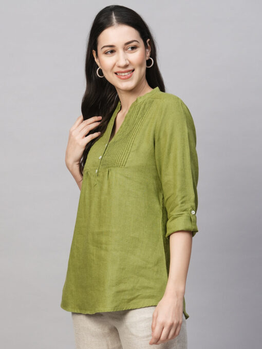 Women's Green Linen Regular Fit Blouse - Image 4