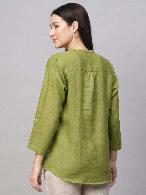 Women's Green Linen Regular Fit Blouse - Image 5