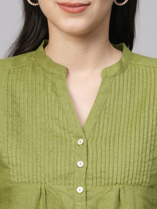 Women's Green Linen Regular Fit Blouse - Image 6