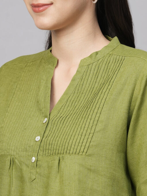 Women's Green Linen Regular Fit Blouse - Image 7