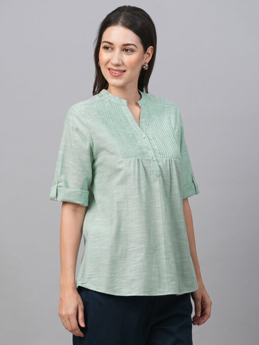 Women's Green Cotton Regular Fit Blouse - Image 4