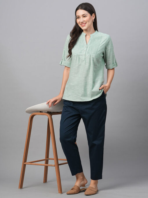 Women's Green Cotton Regular Fit Blouse