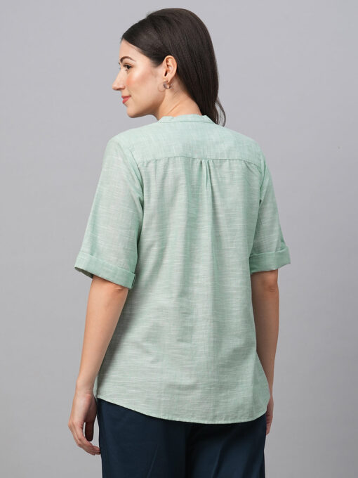 Women's Green Cotton Regular Fit Blouse - Image 5