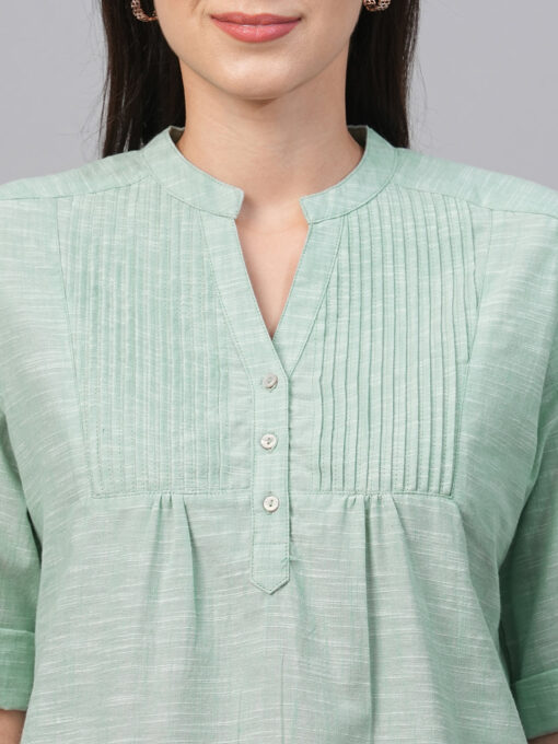 Women's Green Cotton Regular Fit Blouse - Image 6