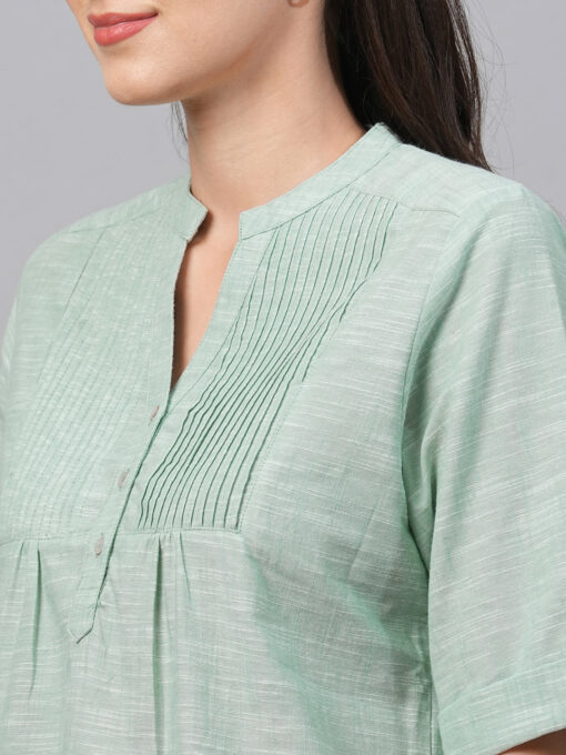 Women's Green Cotton Regular Fit Blouse - Image 7