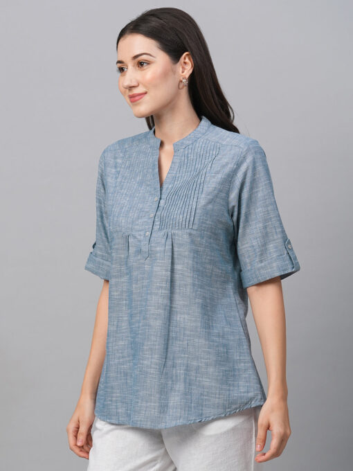 Women's Navy Cotton Regular Fit Blouse - Image 3