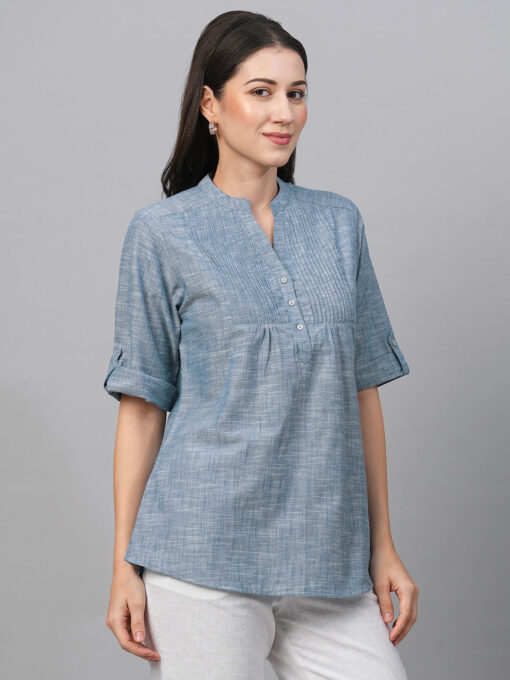 Women's Navy Cotton Regular Fit Blouse - Image 4