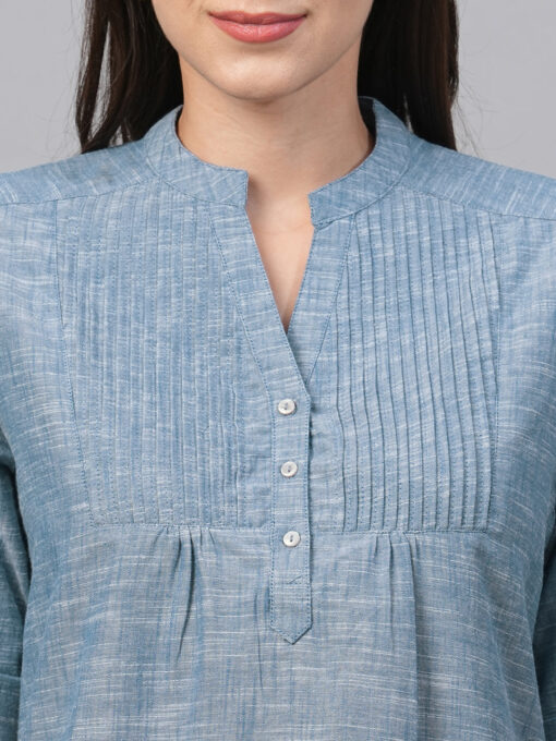 Women's Navy Cotton Regular Fit Blouse - Image 6