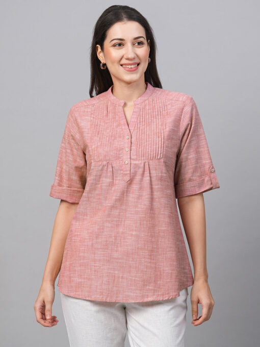 Women's Red Cotton Regular Fit Blouse - Image 2