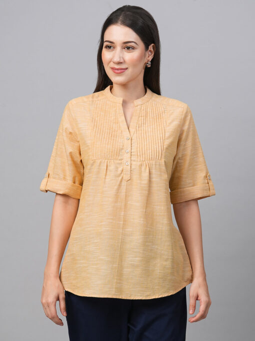 Women's Yellow Cotton Regular Fit Blouse - Image 2