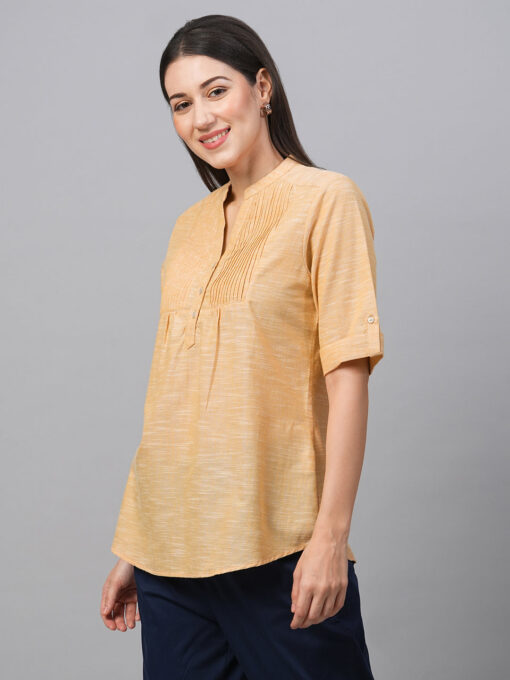 Women's Yellow Cotton Regular Fit Blouse - Image 3