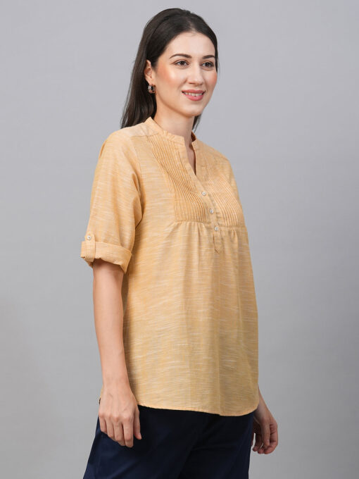 Women's Yellow Cotton Regular Fit Blouse - Image 4