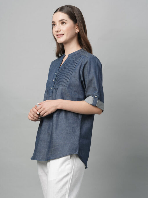 Women's Blue Cotton Regular Fit Blouse - Image 4