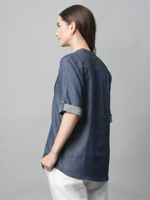 Women's Blue Cotton Regular Fit Blouse - Image 5