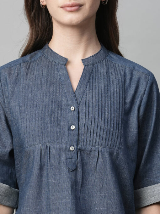 Women's Blue Cotton Regular Fit Blouse - Image 6