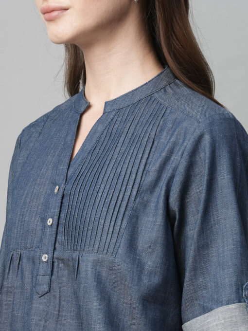 Women's Blue Cotton Regular Fit Blouse - Image 7