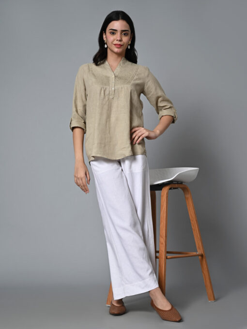 Women's Natural Linen Excel Regular Fit Blouse