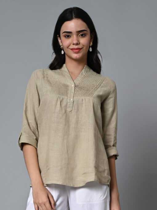 Women's Natural Linen Excel Regular Fit Blouse - Image 2