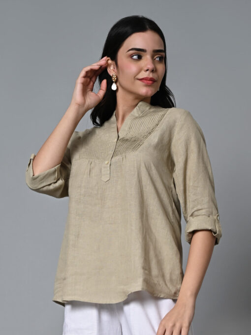 Women's Natural Linen Excel Regular Fit Blouse - Image 3