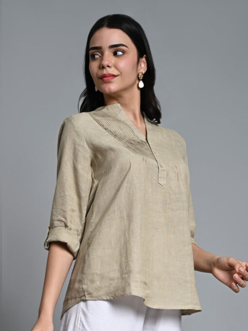 Women's Natural Linen Excel Regular Fit Blouse - Image 4