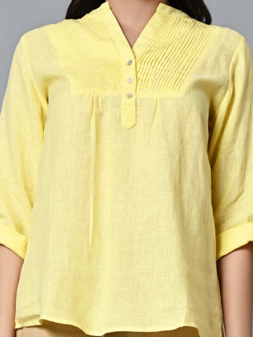 Women's Yellow Linen Excel Regular Fit Blouse - Image 6