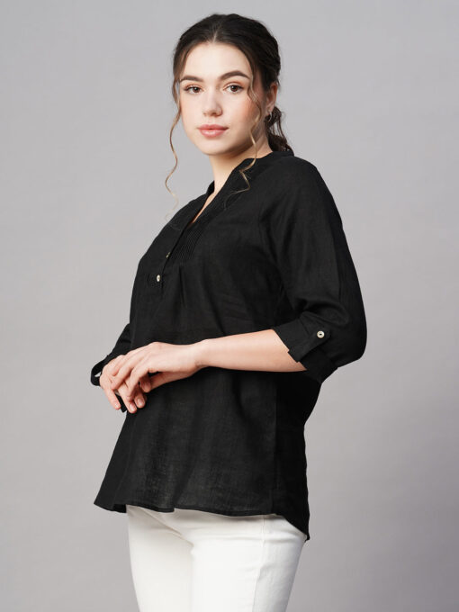 Women's Black Linen Regular Fit Blouse - Image 3