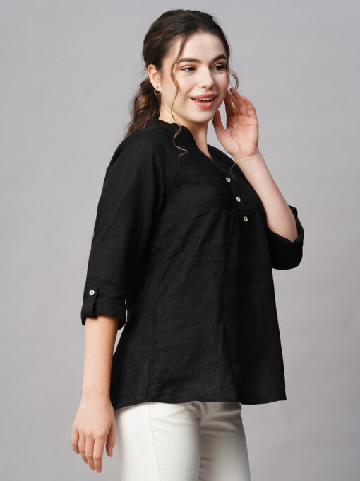 Women's Black Linen Regular Fit Blouse - Image 4