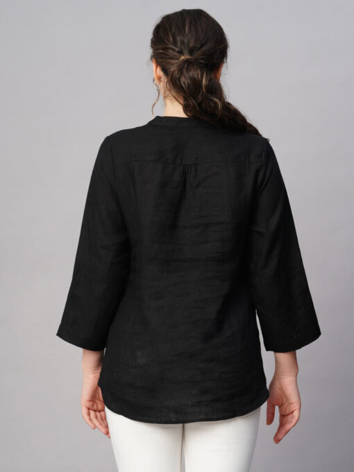 Women's Black Linen Regular Fit Blouse - Image 5