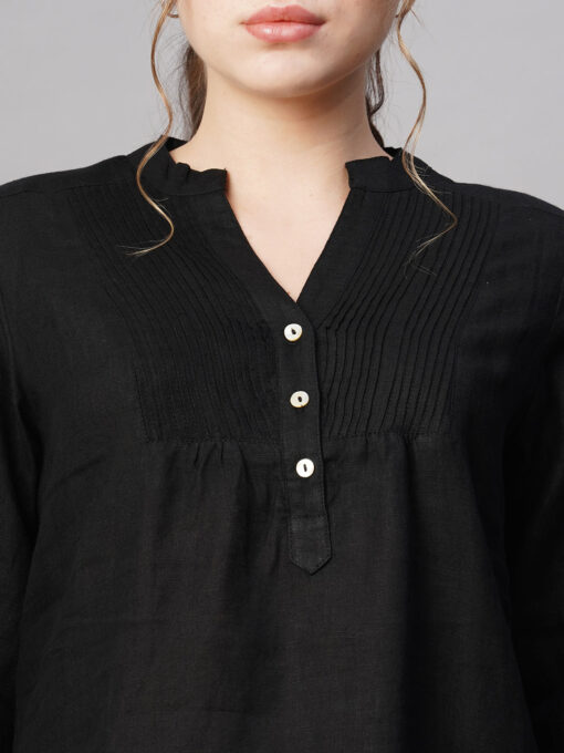 Women's Black Linen Regular Fit Blouse - Image 6