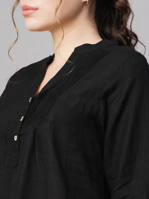 Women's Black Linen Regular Fit Blouse - Image 7