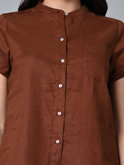 Women's Brown Linen Regular Fit Blouse - Image 6