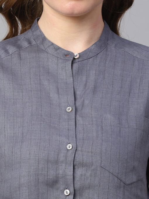 Women's Grey Linen Slim Fit Blouse - Image 6