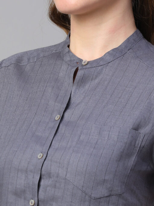 Women's Grey Linen Slim Fit Blouse - Image 7